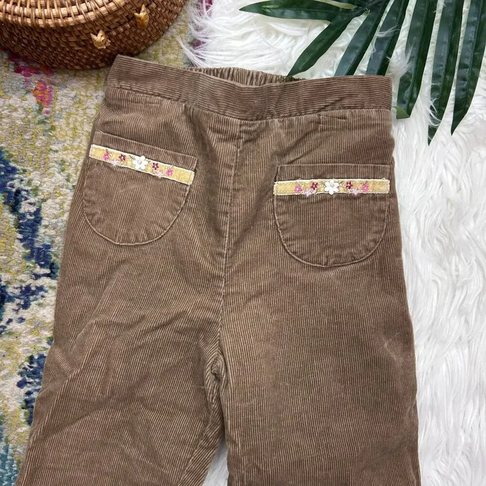 Vintage Y2K 2000s Children's Place Floral Embroidered Corduroy Pants Girls 4T
